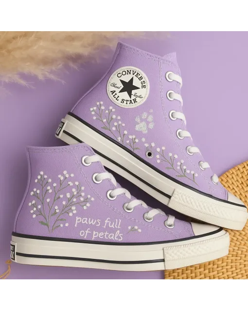 Petal Power Floral Sneakers for Women – Comfort for Casual Walks, Spring Festivals, and Pet Adoption Events –  Perfect Gift for Pet Lovers - Custom Embroidered - Main View