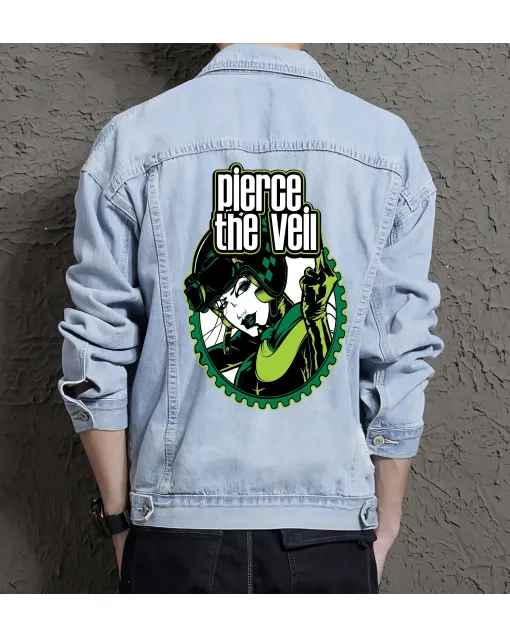 Pierce the Veil Jean Jacket for Men – Gift for Music Fans – Christmas Gift - Light Blue - Main View