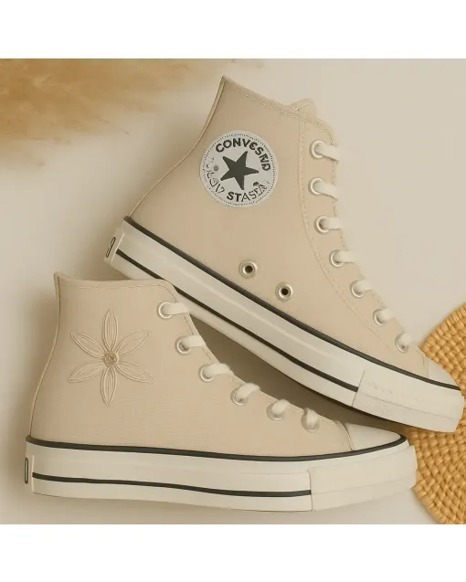 Radiant Floral Sneakers for Women – Trendy Style for Casual Outings, Festivals – Perfect Gift for Shoe Lovers - Custom Embroidered - Main View