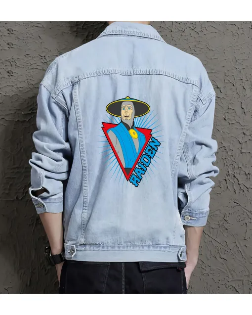 Raiden Street Fighter Denim Jacket for Men - Gift for Gamers - Christmas Gift - Light Blue - Main View