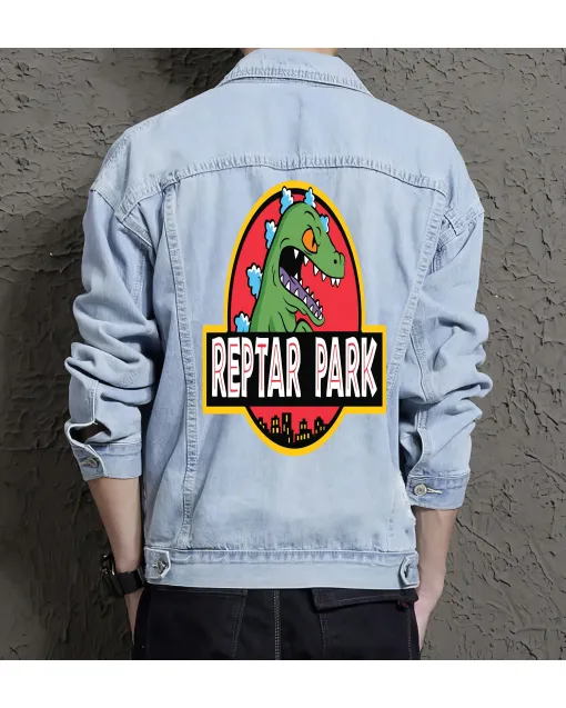 Reptar Park Denim Jacket for Men – Gift for 90s Kids – Retro Nostalgia - Light Blue - Main View