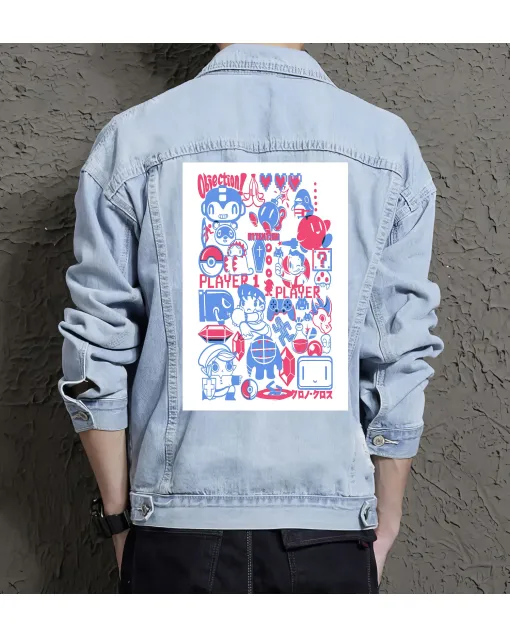 Retro Anime Denim Jacket for Men - Gift for Anime Fans - Christmas Gift - Light Blue - Main View