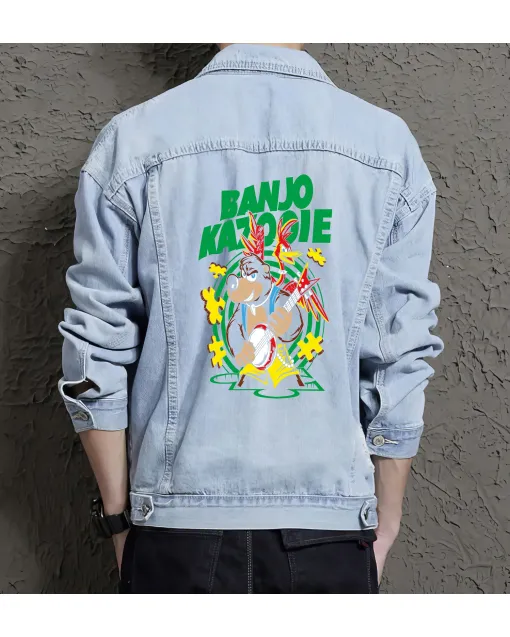 Retro Banjo Kazooie Denim Jacket for Men – Gift for Video Game Fans – Christmas Gift - Light Blue - Main View