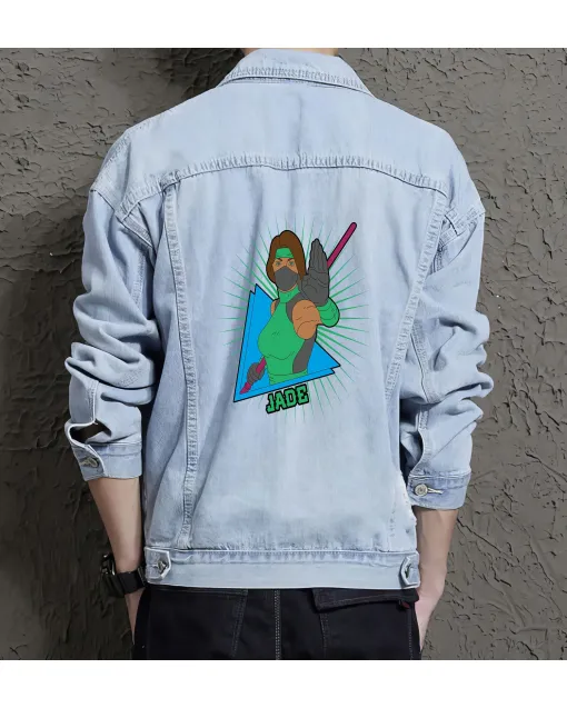 Retro Jade Denim Jacket for Women – Unique Gift – Anniversary Celebration - Light Blue - Main View