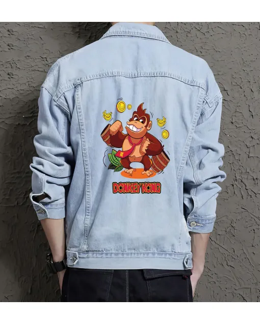 Retro Kong Denim Jacket for Men – Gift for Retro Gamers – Christmas Present - Light Blue - Main View