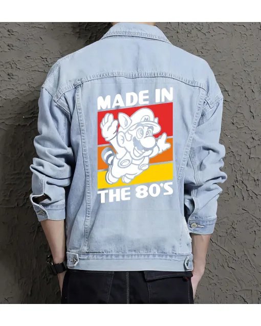 Retro Mario Denim Jacket for Men – Gamer Gift – Christmas Present - Light Blue - Main View