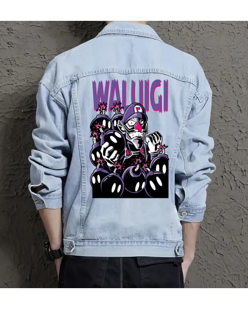 Retro Mario Denim Jacket for Men – Geeky Gift – Christmas - Light Blue - Main View