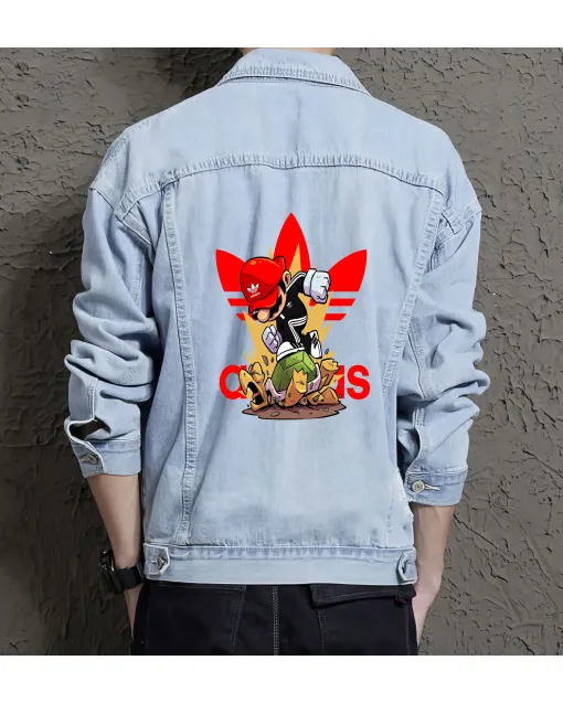 Retro Mario Denim Jacket for Men – Gift for Nintendo Fans – Christmas Gift - Light Blue - Main View