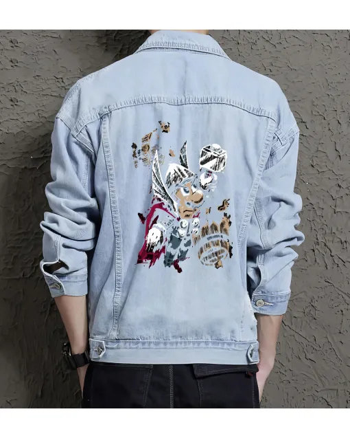 Retro Mario Denim Jacket for Men – Gift for Nintendo Fans – Christmas Present - Light Blue - Main View