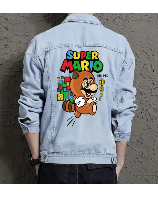 Retro Mario Denim Jacket for Men – Gift for Nintendo Fans – Christmas Gift - Light Blue - Main View
