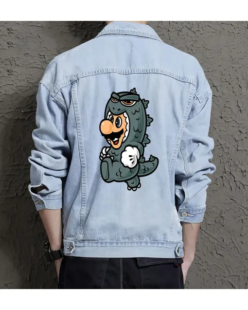 Retro Mario Denim Jacket for Men - Gift for Nintendo Fans - Christmas Gift - Light Blue - Main View