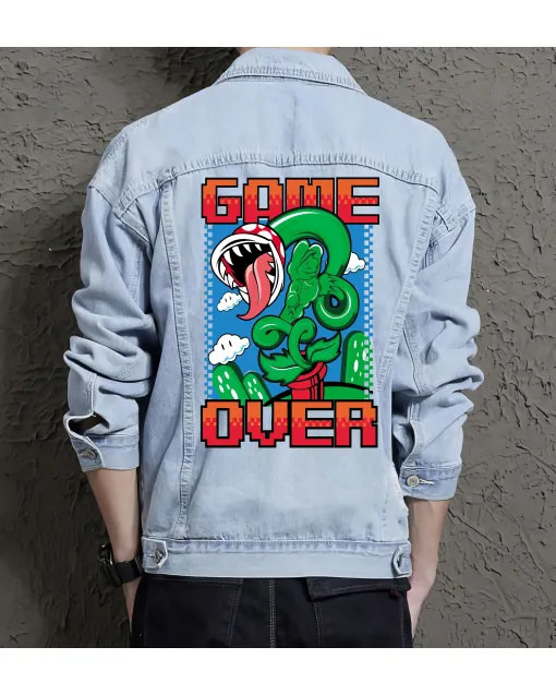 Retro Mario Denim Jacket for Men - Gift for Nintendo Fans - Christmas Gift - Light Blue - Main View