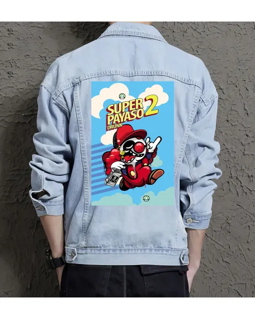 Retro Mario Denim Jacket for Men – Gift for Video Game Fans – Christmas Gift - Light Blue - Main View