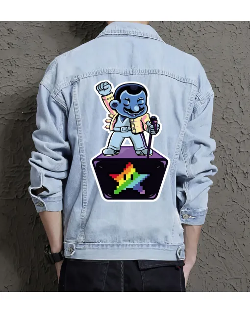 Retro Mario Denim Jacket for Men – Gift for Video Game Fans – Christmas Gift - Light Blue - Main View