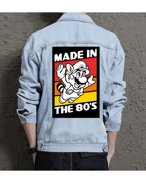 Retro Mario Denim Jacket for Men – Gift for Video Game Fans – Christmas Gift - Light Blue - Main View