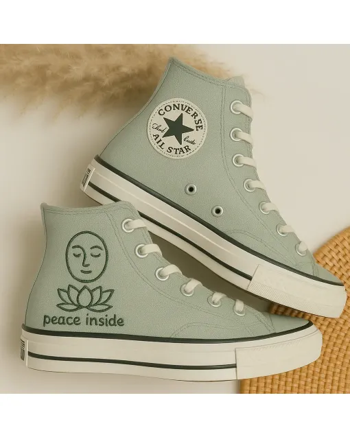 Sage Green Comfort Sneakers for Outdoor Enthusiasts, Travelers, Athleisure Lovers – Stylish and Supportive for Adventures, Walking - Custom Embroidered - Main View