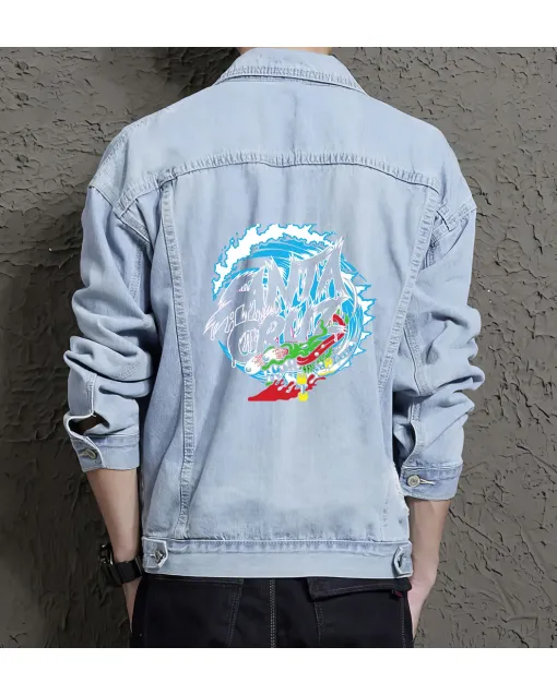 Santa Cruz Denim Jacket for Men – Gift for Skateboarders – Christmas Gift - Light Blue - Main View