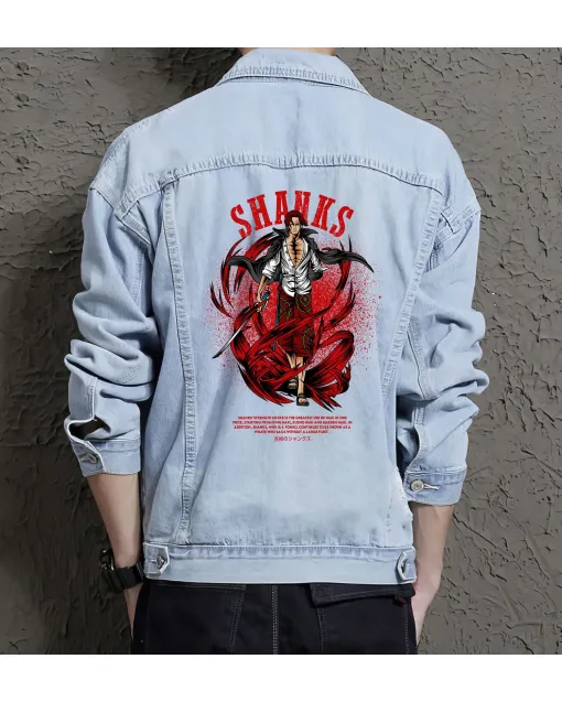 Shanks Jean Jacket for Men – Gift for Streetwear Fans – Birthday Present - Light Blue - Main View