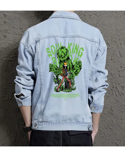 Soul King Brook Jean Jacket for Men – Gift for Anime Fans – Christmas Gift - Light Blue - Main View