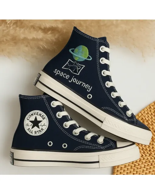 Space-inspired Sneakers for Trendsetters and Fashionistas – Unique Style for Casual Outings, Everyday Wear - Custom Embroidered - Main View