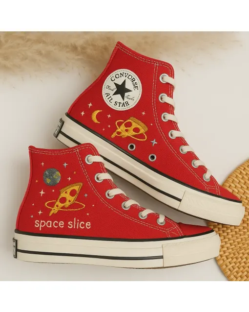 Space Slice Sneakers for Space Enthusiasts, Trendsetters, Fashion Lovers – Unique Design for Casual Outings, Everyday Wear - Custom Embroidered - Main View