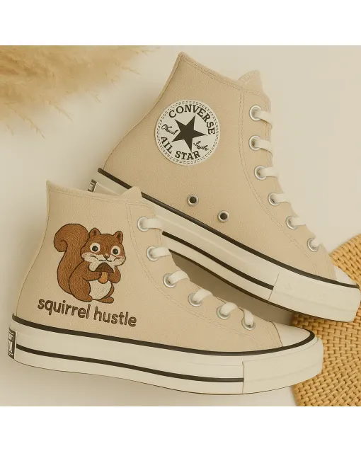 Squirrel Print Sneakers for Women – Comfort for Casual Outings, Running Errands Perfect Gift for Animal Lovers - Custom Embroidered - Main View