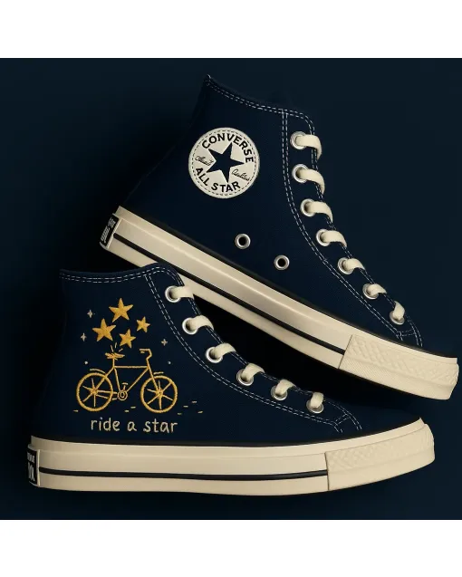 Starry Embroidered Canvas Sneakers for Women, Girls, Teens – Unique Design for Casual Outings, Everyday Wear for Weddings & Festivals - Custom Embroidered - Main View