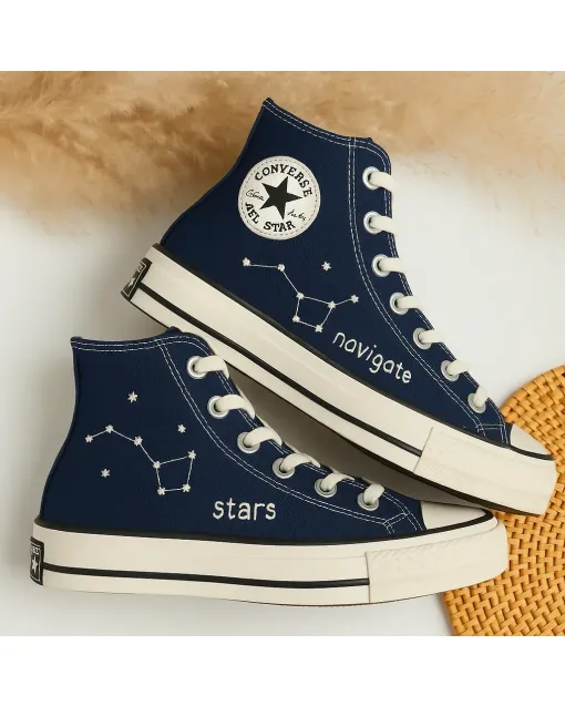 Starry Night Sneakers for Celestial Enthusiasts – Unique Design for Casual Wear, Outdoor Adventures - Custom Embroidered - Main View