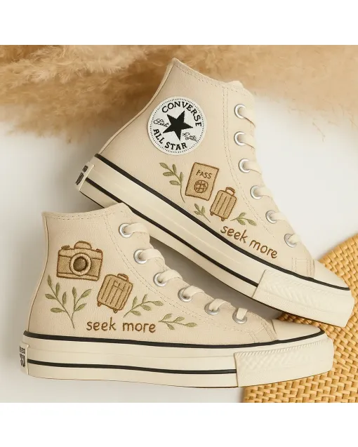 Stylish Wanderlust Sneakers for Travelers, Adventurers – Comfortable and Trendy for Exploring Cities, Hiking Trails - Custom Embroidered - Main View