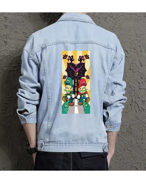 Super Mario Denim Jacket for Men – Gamer Gift – Anniversary Celebration - Light Blue - Main View