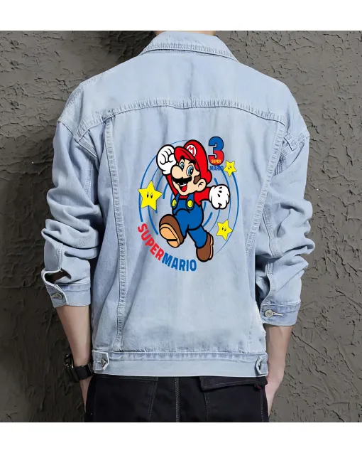 Super Mario Denim Jacket for Men – Gift for Nintendo Fans – Christmas Gift - Light Blue - Main View