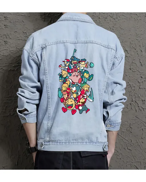 Super Mario Denim Jacket for Men – Gift for Video Game Fans – Christmas Gift - Light Blue - Main View