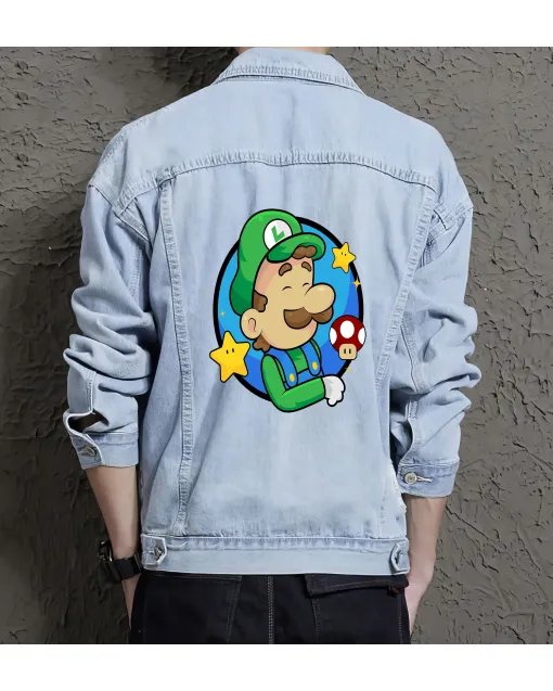 Super Mario Mushroom Denim Jacket for Men - Gift for Video Game Fans - Christmas Gift - Light Blue - Main View