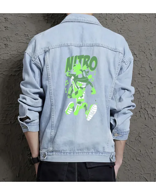Supper Nitro Men's Jeans Jacket - Gaming Gift - Stylish Denim Outerwear - Father's Day Present - Light Blue - Main View