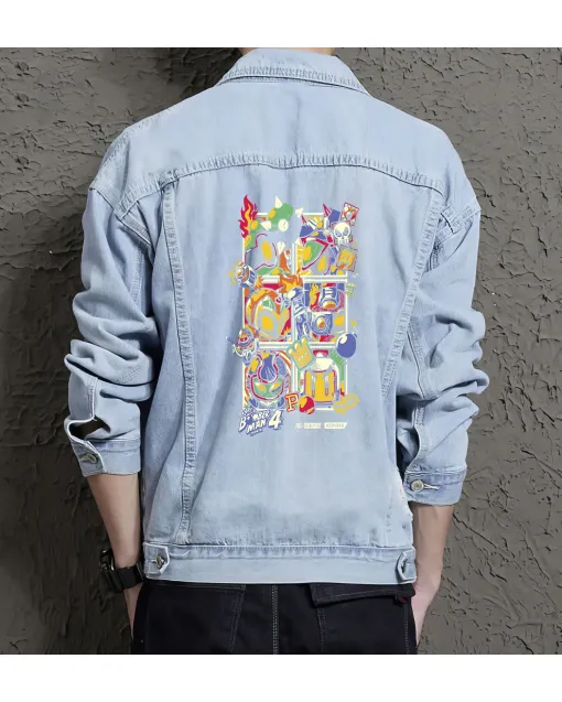 Supper Payaso Bomberman Men's Jean Jacket - Retro Gaming Gift - Stylish Outerwear - Christmas Present - Light Blue - Main View