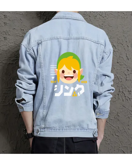 Supper Payaso Denim Jacket - Stylish Gift for Men - Retro Gaming Outerwear - Birthday Present - Light Blue - Main View