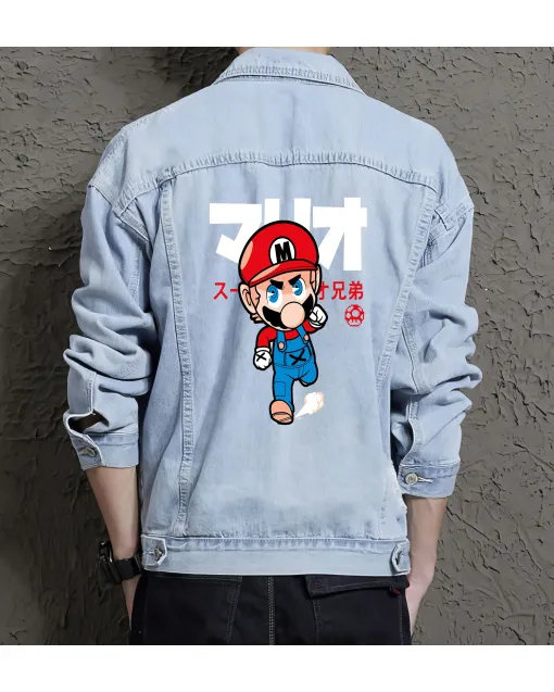 Supper Payaso Men's Denim Jacket - Retro Gamer Gift - Stylish Outerwear - Father's Day Present - Light Blue - Main View