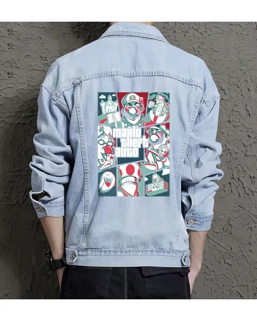 Supper Payaso Men's Denim Jacket - Retro Gaming Gift - Stylish Outerwear - Christmas Present - Light Blue - Main View