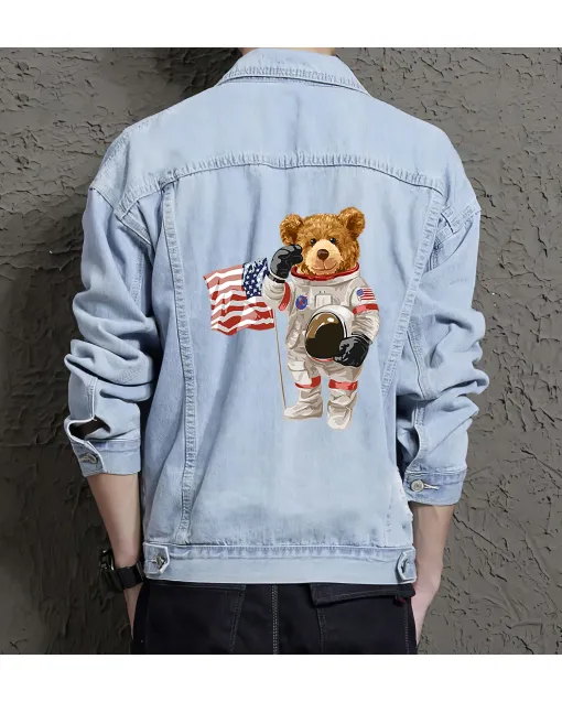 Teddy Astronaut Jean Jacket for Men – Gift for Teen Boys – Christmas Gift - Light Blue - Main View