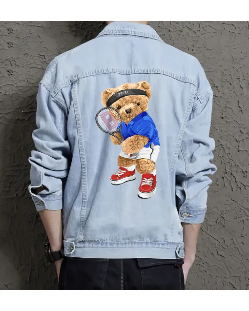 Teddy Badminton Jean Jacket for Men – Gift for Teen Boys – Christmas Gift - Light Blue - Main View