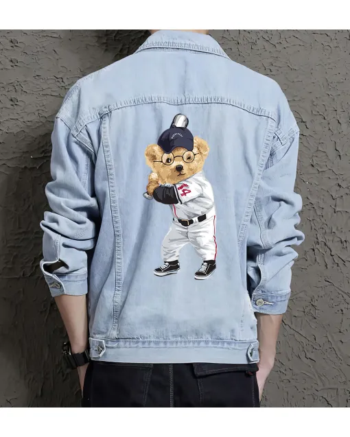 Teddy Baseball Jean Jacket for Men – Gift for Teen Boys – Birthday Present - Light Blue - Main View