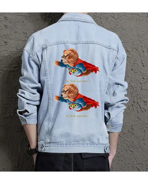 Teddy Be Your Ownhero Jean Jacket for Men – Gift for Streetwear Fans – Birthday Present - Light Blue - Main View