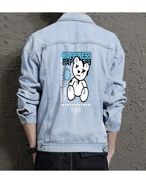 Teddy Bear Jean Jacket for Men – Gift for Streetwear Fans – Holiday Gift - Light Blue - Main View