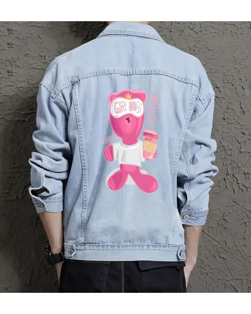 Teddy Bear Jean Jacket for Men – Gift for Streetwear Fans – Birthday Present - Light Blue - Main View