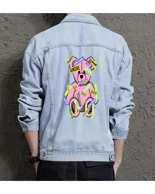 Teddy Bear Jean Jacket for Men – Gift for Streetwear Fans – Christmas Gift - Light Blue - Main View