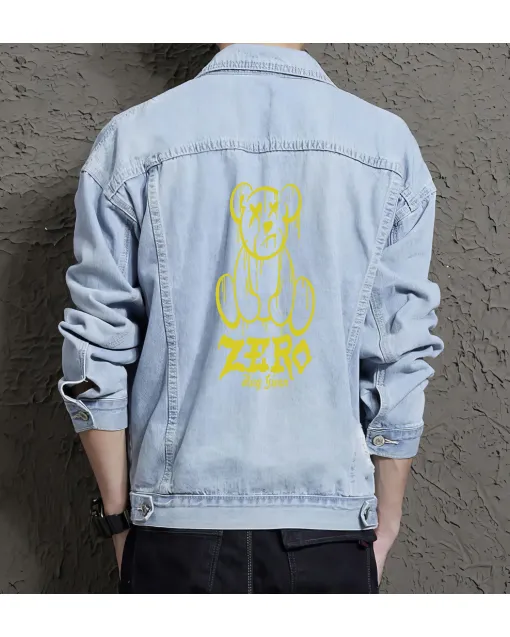 Teddy Bear Jean Jacket for Men – Gift for Streetwear Fans – Christmas Gift - Light Blue - Main View