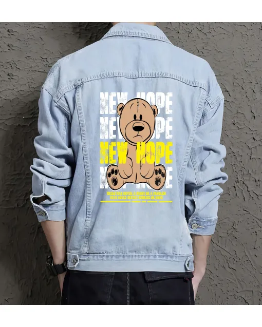 Teddy Bear Jean Jacket for Men – Gift for Streetwear Fans – Holiday Gift - Light Blue - Main View