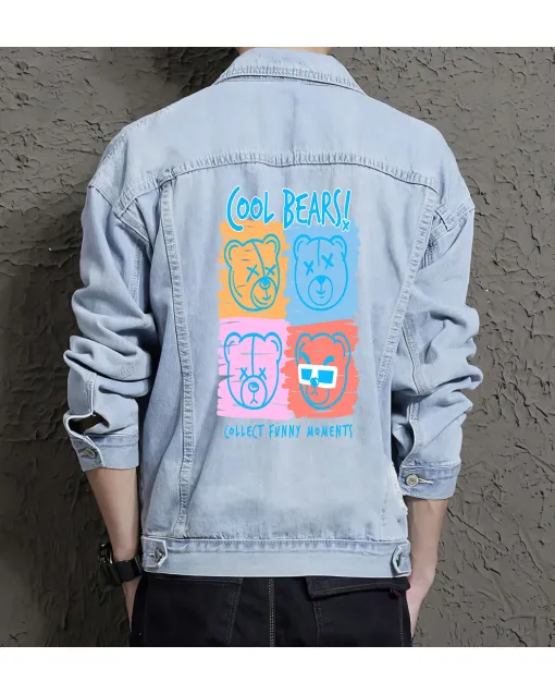 Teddy Bear Jean Jacket for Men – Gift for Streetwear Fans – Christmas Gift - Light Blue - Main View