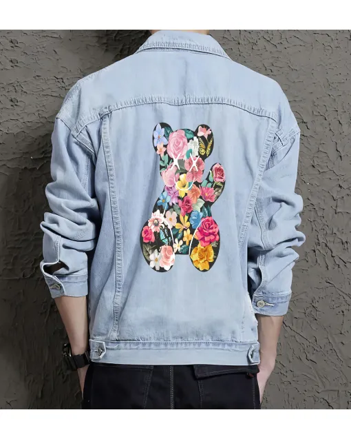 Teddy Bear Jean Jacket for Men – Gift for Streetwear Fans – Christmas Gift - Light Blue - Main View