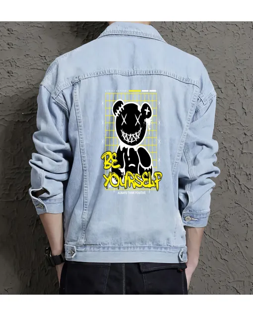 Teddy Bear Jean Jacket for Men – Gift for Streetwear Fans – Christmas Gift - Light Blue - Main View